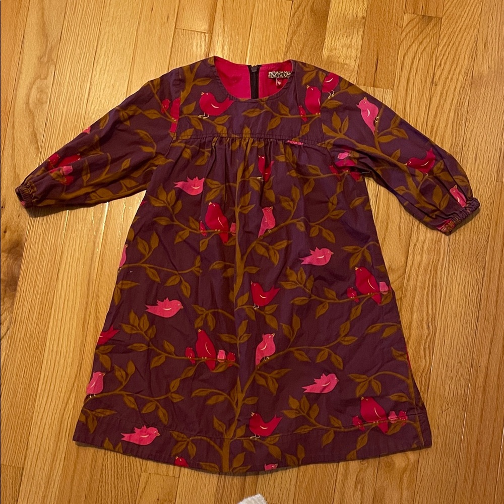 Pink Chicken Purple Dress with Pink Bird Print